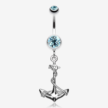 Classic Rope Anchor Belly Ring-Aqua